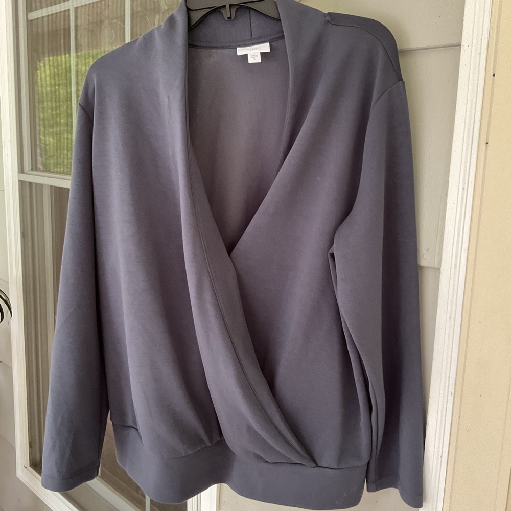 J Jill Wrap Top Womens XL V Neck Long Sleeve Dressy Party Cocktail Career GRAY